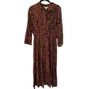 Anthropologie WHISTLES Cheetah midi button front dress size 6 - KATE MIDDLETON